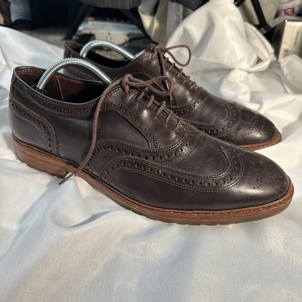 Allen Edmonds McTavis Mens Size 12 D Black Leather Wingtip Brogue Oxfords Shoes